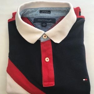 Tommy Hilfigerpolo shirt red white blue striped retro vintage boys M